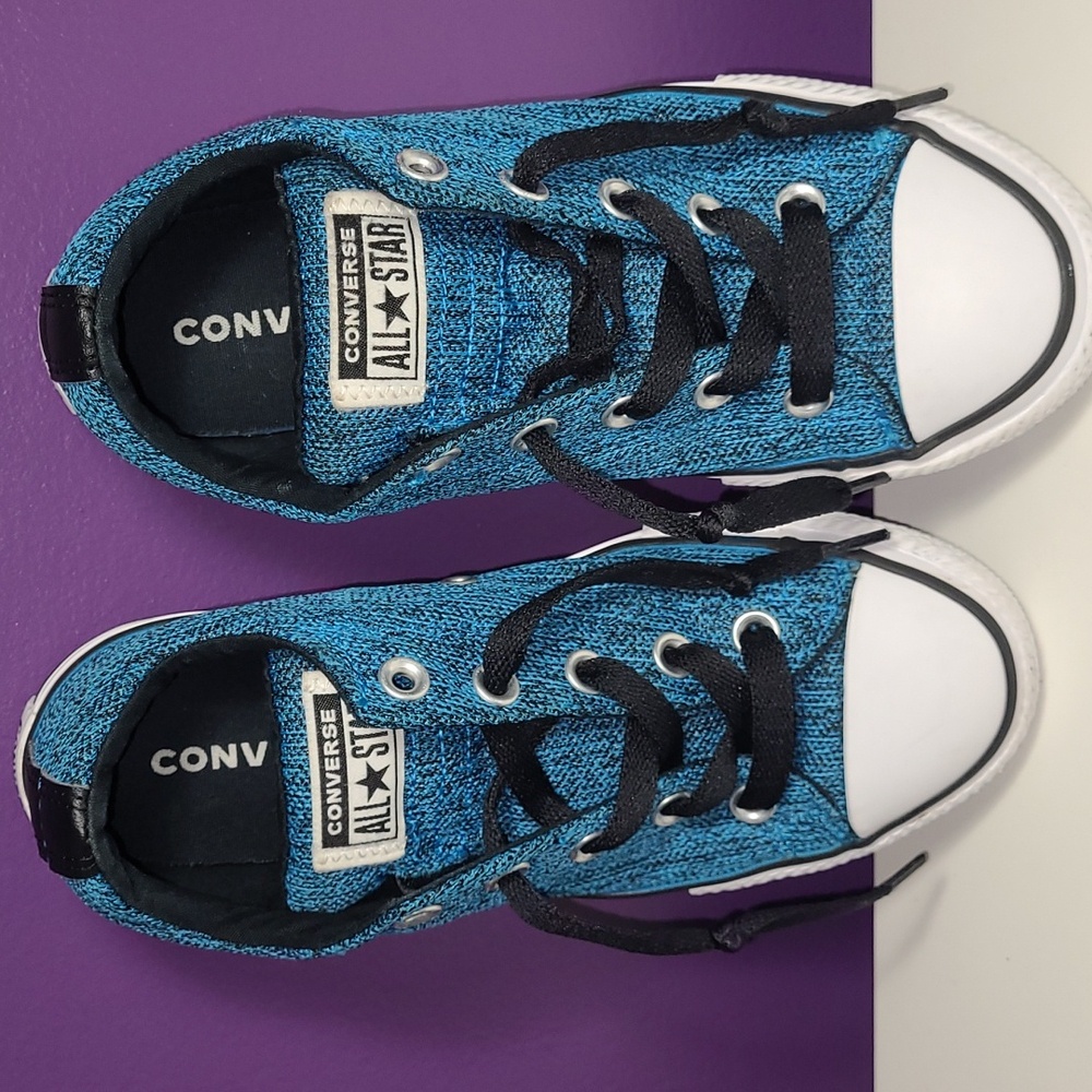 CONVERSE GIRL'S TEAL SNEAKERS PRE LOVED GOOD CONDITION. SIZE 3 - Picture 6 of 8